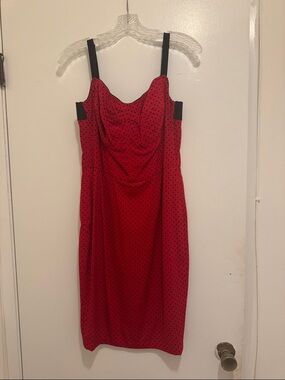 Dolce & Gabbana Red Polka Dot Midi Dress with Black Straps